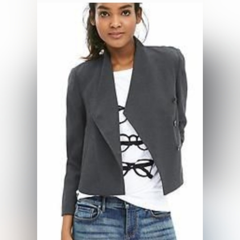 Banana Republic Womens Trapeze Jacket Size 0 Gray Cropped Military Button Up